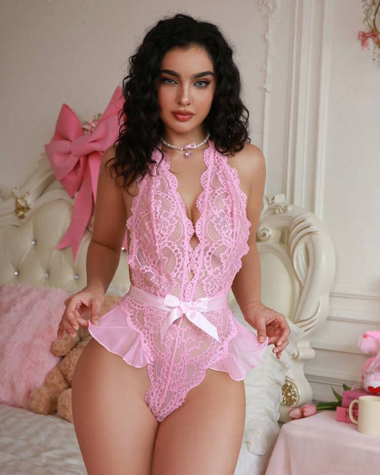 Pretty Doll | Pink Lace Bodysuit Lingerie Set