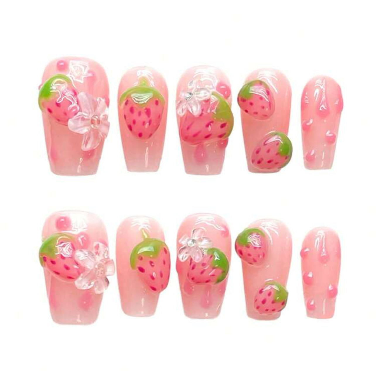 Straberrys Love 🍓- Press on nails (10Pcs, Short Square)